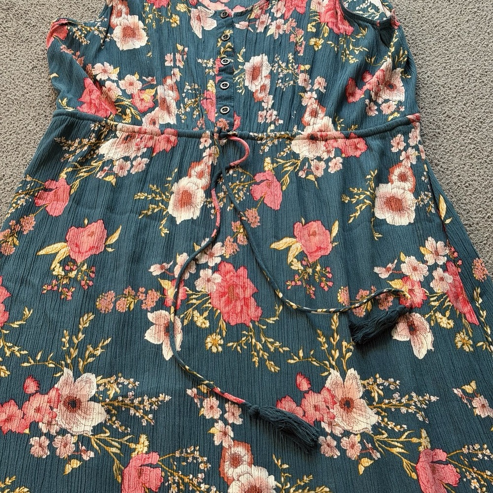 Knox Rose Teal Floral Midi Maxi Dress Sleeveless Boho Cottage Peasant Women's XL - Picture 4 of 12